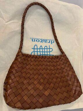 Dragon Diffusion Woven Leather Shoulder Bag Brown Slouchy Hobo Handcrafted